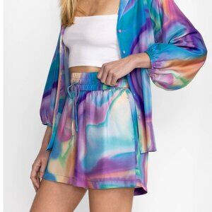 Johnny Was Workshop Merida Marble Shorts Multicolor S Colorful Festival Boho NWT